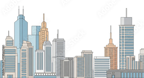 Modern Cityscape Skyline with Diverse Architecture and Buildings