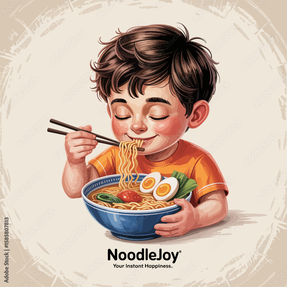 A joyful child savouring a bowl of delicious ramen noodles, capturing a moment of happiness and satisfaction as they enjoy this warm, comforting meal. A joyful child savouring a bowl of delicious ramen noodles, capturing a moment of happiness and satisfaction as they enjoy this warm, comforting meal.
