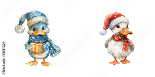 christmas duck watercolor vector illustration