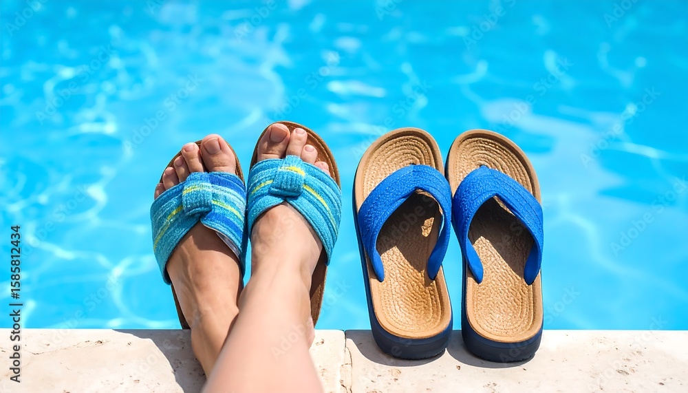 Naklejka premium Poolside sandals on legs