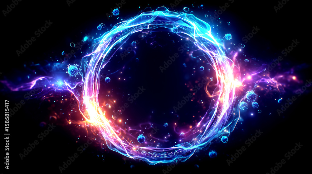 Obraz premium Futuristic Vortex of Fire and Ice Over Liquid Mirror – Generative AI