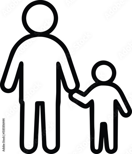 Outline icon depicting adult holding hands with child for family concept