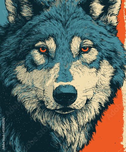 Stylized Blue Wolf Head with Orange Eyes