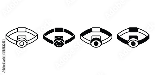 Headlamp Icons Set Black and White Headlight Symbols Vector Design