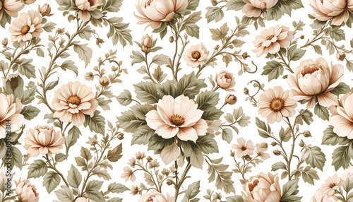Elegant Floral Pattern with Creamy White and Brown Flowers.
