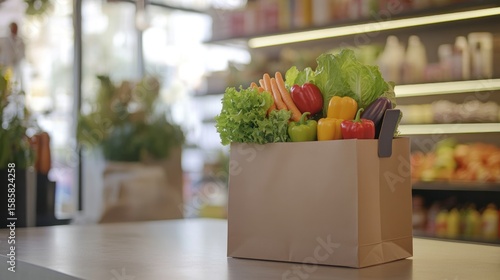 Fresh Produce in a Paper Bag at a Grocery Store