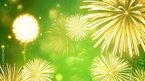 Gold fireworks green background