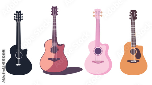 Acoustic Guitar Flat Vector Illustration on White Background