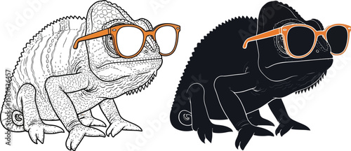 Two cool chameleons wearing glasses showcase reptile style and design
