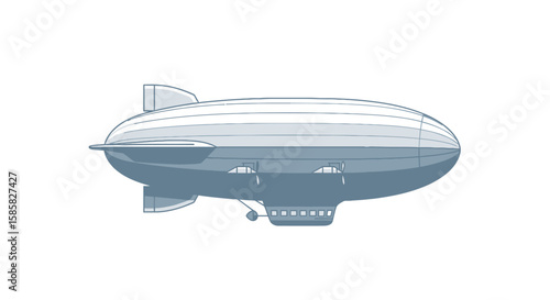 Vintage Airship Illustration with Detailed Gondola and Tail Fins