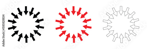 Inward arrows pointing to center. Epicenter icons set. Inward arrows collection. Inward arrow vector set. EPS 10 . 