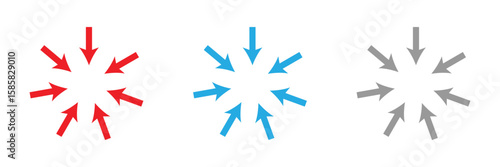 Inward arrows pointing to center. Epicenter icons set. Inward arrows collection. Inward arrow vector set. EPS 10 . 