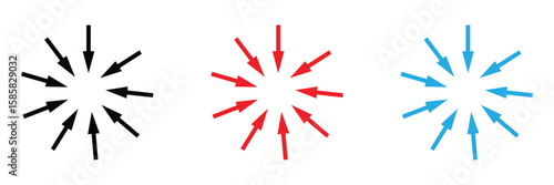 Inward arrows pointing to center. Epicenter icons set. Inward arrows collection. Inward arrow vector set. EPS 10 . 