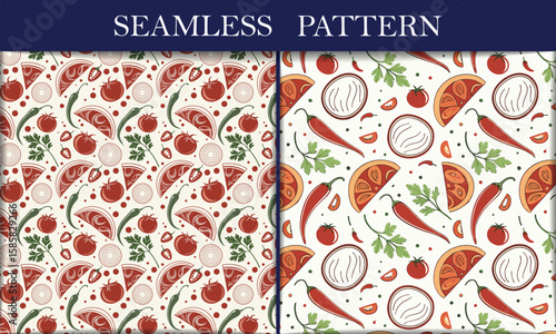 Seamless Pattern with Food Illustration, Fresh Vegetable Vector Background