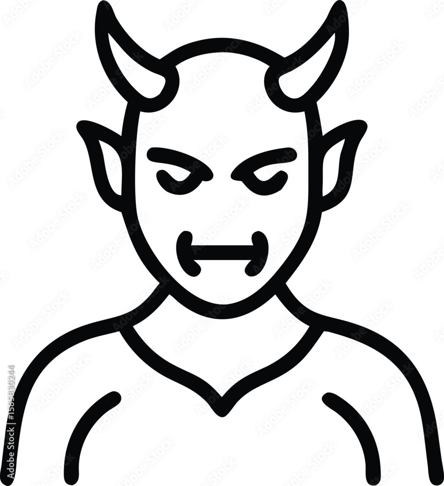 Obraz premium Outline illustration of a horned devil face with menacing expression and simple shirt