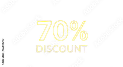 Luminous yellow text displaying a seventy percent off markdown, highlighting significant savings on products or services with a vibrant, eye-catching promotion