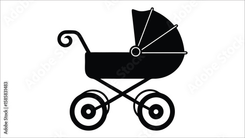 Baby carriage vector illustration of a vintage pram silhouette isolated on white background