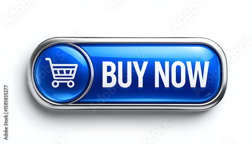 Glossy Blue Buy Now Button with Shopping Cart Icon.
