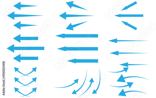 Clear Currents: Visual Symbols of Airflow, Filtration & Environmental Balance .The Set of Blue Arrow 