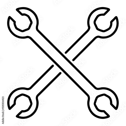 Clean line art illustration of a set of metal wrenches arranged by size isolated on white background