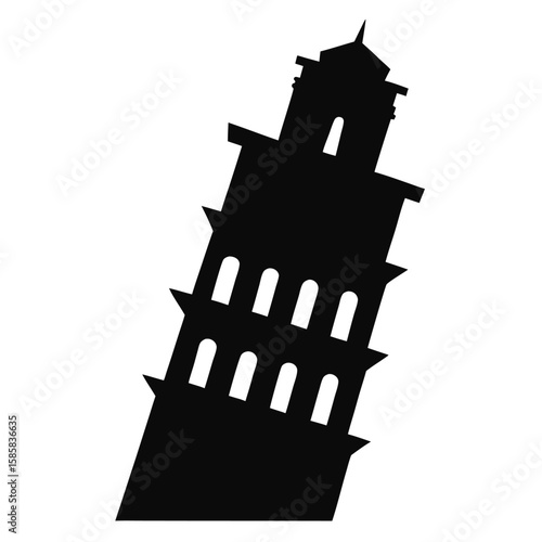 Iconic silhouette of the tower of pisa a famous landmark isolated on white background