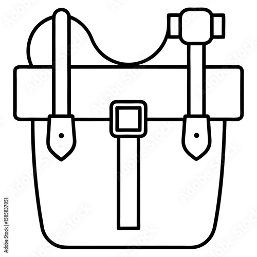 Simple line art illustration of a tool belt with a hammer hanging isolated on white background