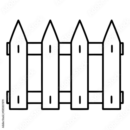 Simple line art of a wooden fence with vertical planks isolated on white background