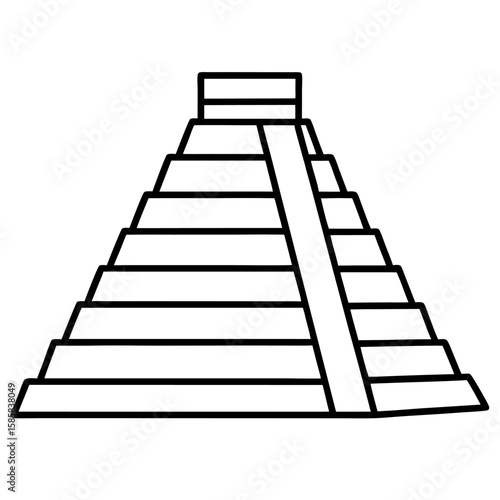 Ancient egyptian pyramid line art with clear steps isolated on white background