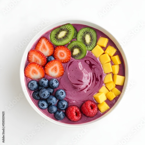 A vibrant and healthy smoothie bowl, bursting with fresh, colorful fruits