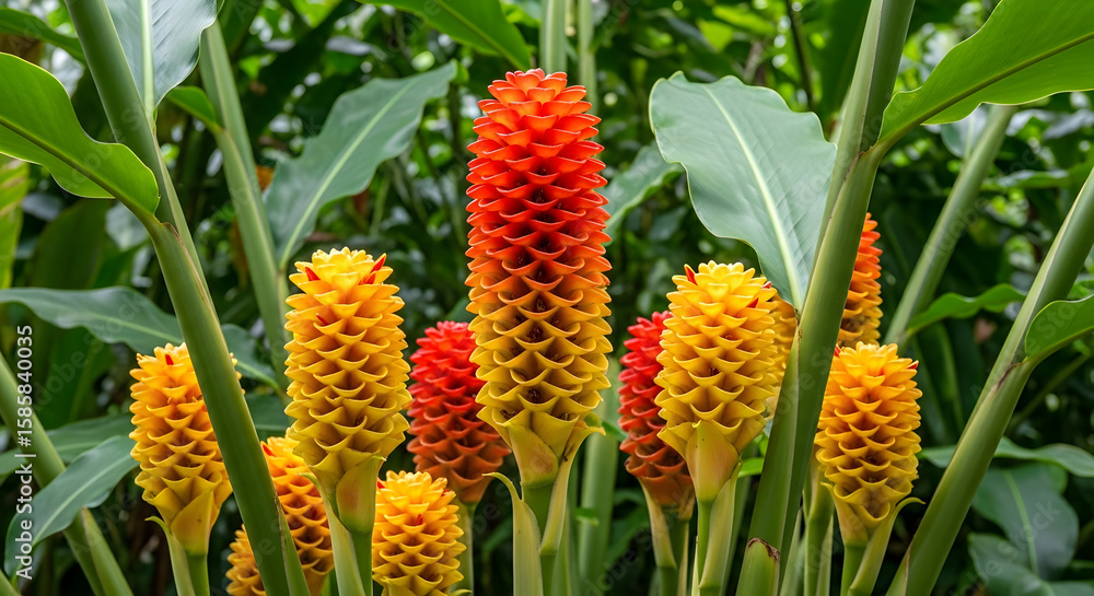 Obraz premium Vibrant Ginger Flowers: A Tropical Garden Delight