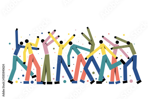 Geometric illustration of people dancing or celebrating