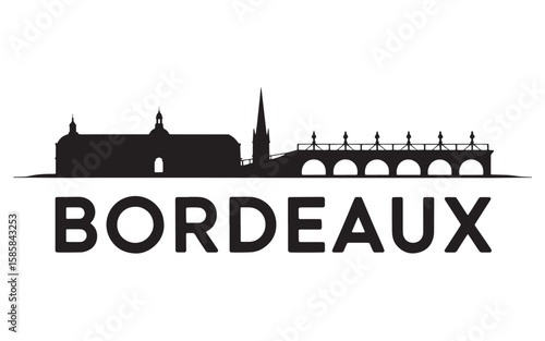 Striking Silhouette of Bordeaux City Skyline A Bold Monochromatic Design Showcasing Urban Architecture and City Identity with Text