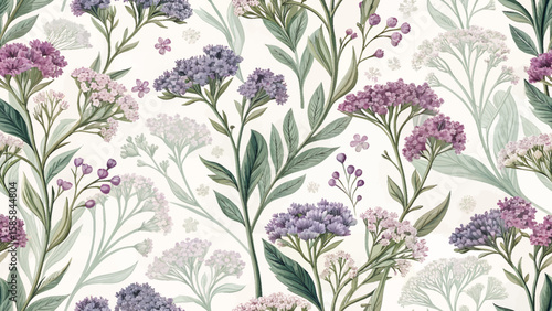 Seamless digital pattern vector illustration. Wisteria Purple green leaves. For printing on fabric or wallpaper.