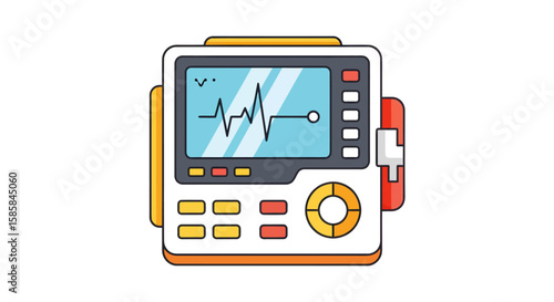 Cartoon Defibrillator with Heart Rate Display and Paddles, Medical Equipment
