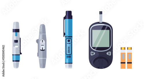 Diabetes Monitoring Kit: Lancets, Insulin Pen, Glucometer, and Test Strips