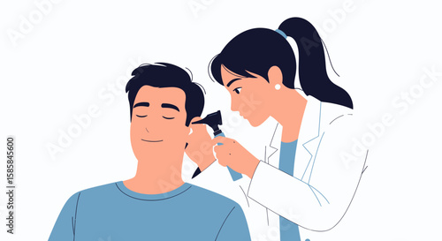 Doctor Examining Patient's Ear with Otoscope in a Medical Setting