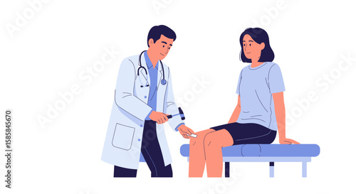 Doctor Using Reflex Hammer on Patient's Knee for Neurological Examination