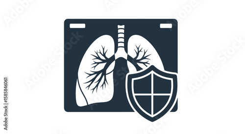 Lung X-Ray with Shield: Respiratory Health Protection Icon in Dark Blue and White