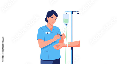 Nurse Administering IV Drip to Patient in Hospital Setting, Medical Care