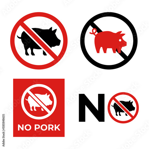 Bold vector icons for pork restriction and halal food