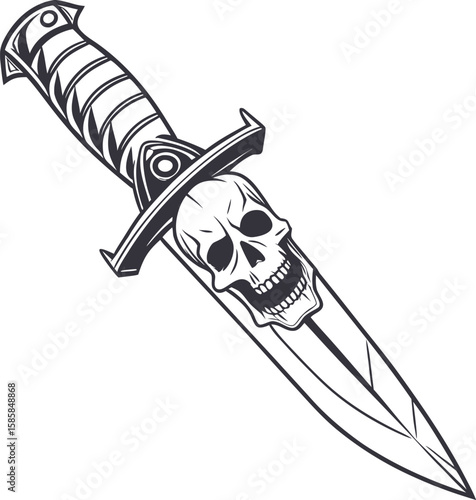 Isolated on white, an antique steel dagger with a sharp blade and metal handle stands as an ancient weapon or tool