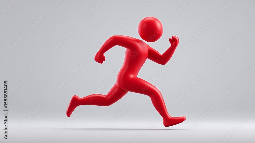 Dynamic red humanoid figure in mid-run pose isolated on plain background for graphic design and motion concept Dynamic red humanoid figure in mid-run pose isolated on plain background for graphic design and motion concept