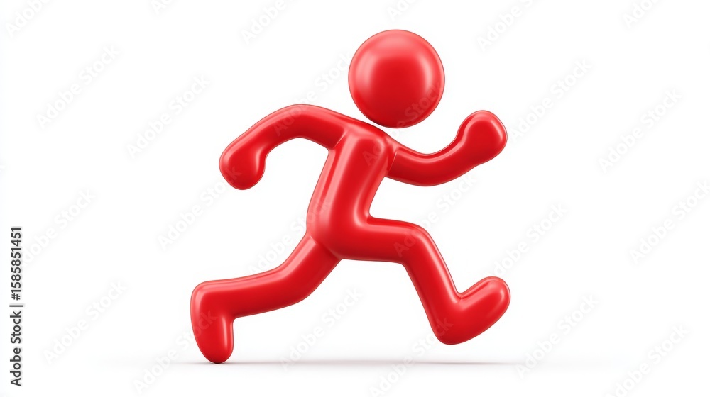 Dynamic red human figure model in mid-run pose isolated on plain background for action and motion illustration Dynamic red human figure model in mid-run pose isolated on plain background for action and motion illustration