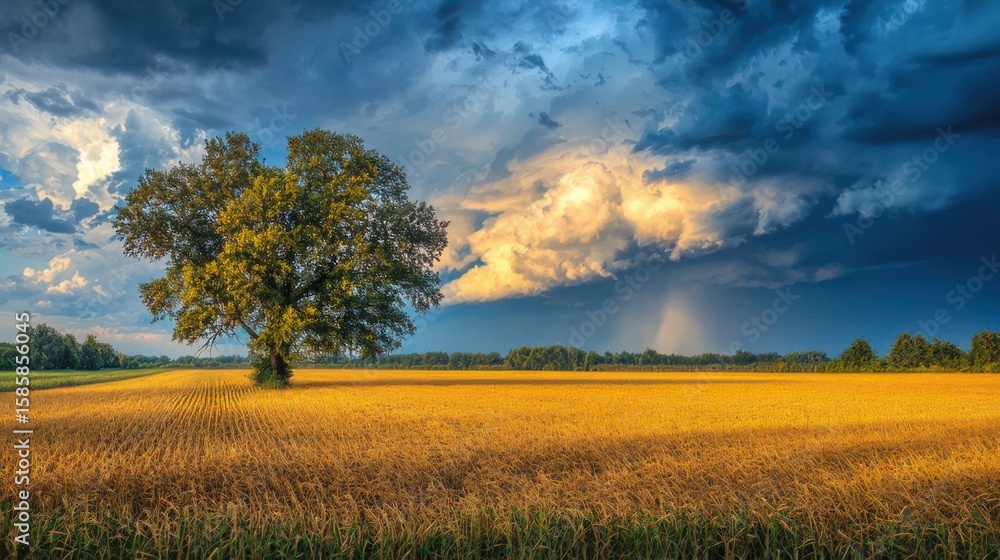Obraz premium Dramatic Storm Clouds Over Golden Wheat Field