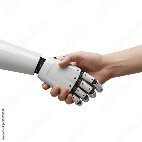 Human and robot handshaking, symbolizing the interaction between humans and artificial intelligence