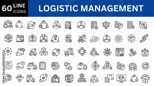 Logistic management editable line icon set.