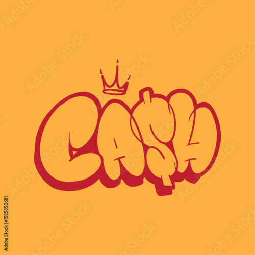 Graffiti Style Cash Text with Crown on Orange Background 