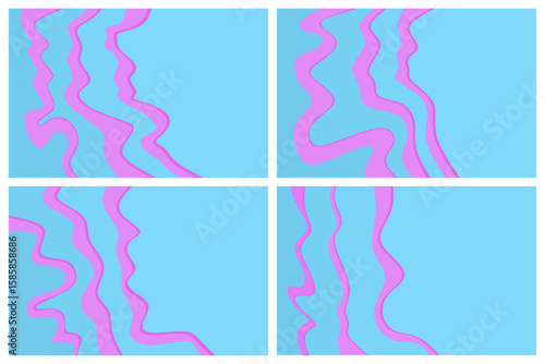 Set of blue abstract backgrounds with pink waves. Plenty of free space for text. Vector illustration.