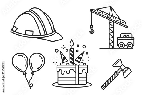 Construction crane birthday cake hard hat balloons axe