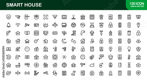 Smart House Line Icon Collection – Unique, premium, and creative symbols representing home technology and intelligent residential systems